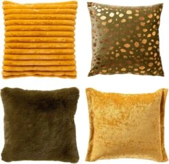 Set Van 4 Kussens - Geel - Groen - LEWIS - TINO - HAZEL - ZAYA - Inclusief Vulling - Luxe En Zachte Stoffen