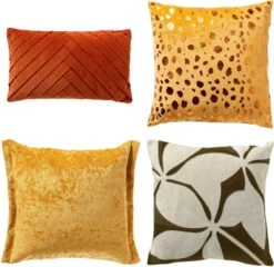 Set Van 4 Sierkussens - Geel - Groen - Oranje - TINO - ELIJA - LEWIS - FEMM - Inclusief Vulling