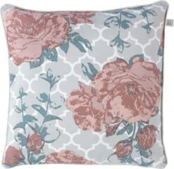 DAIKU - Sierkussen 45x45 Cm - Lichtmint - Roze - Groen - Rozen - Inclusief Binnenkussen