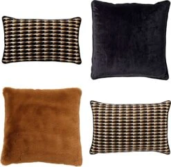 Set Van 4 Kussens - Bruin - Zwart - JAVIER - JAVIER- ZAYA- FINN - Inclusief Vulling - Luxe En Zachte Stoffen