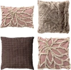 Set Van 4 Kussens - Taupe - Roze - ROME - LIVIA - VITO - LIVIA - Inclusief Vulling - Luxe En Zachte Stoffen