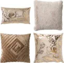 Set Van 4 Kussens - Beige - Bruin - AVERY - AVA - ZAYA - PHILLY - Inclusief Vulling - Luxe En Zachte Stoffen