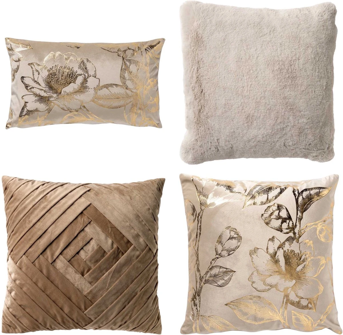 Set Van 4 Kussens - Beige - Bruin - AVERY - AVA - ZAYA - PHILLY - Inclusief Vulling - Luxe En Zachte Stoffen 1 Set Van 4 Kussens - Beige - Bruin - AVERY - AVA - ZAYA - PHILLY - Inclusief Vulling - Luxe En Zachte Stoffen