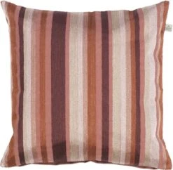ERIK - Kussenhoes Geborduurd 45x45 Cm - Mahonie - Bruin - Oranje - Beige - Streepjes - Retro - Exclusief Binnenkussen