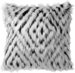 PHILOU - Sierkussen 45x45 Cm - Snow White - Wit En Zwart - Velvet - Fluffy - Inclusief Binnenkussen