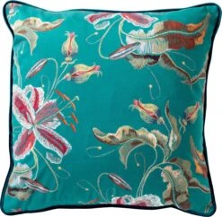 FANNY - Kussenhoes Met Bloemenpatroon Emerald 45x45 Cm - Groen - Met Rits