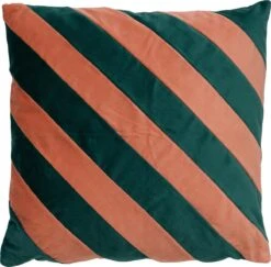 PEBBE - Sierkussen Velvet 45x45 Cm - Sagebrush Green - Groen - Roze - Strepen - Inclusief Binnenvulling