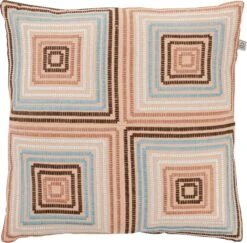 SARITA - Kussenhoes Geborduurd 45x45 Cm - Petrol - Roze - Blauwe Achterkant - 100% Katoen - Met Rits