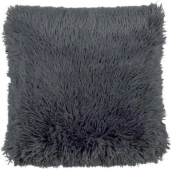 FLUFFY - Kussenhoes Unikleur 45x45 Cm - Charcoal Gray - Antraciet - Exclusief Binnenkussen
