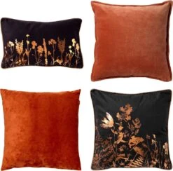 Set Van 4 Sierkussens - Zwart - Oranje - DALIA - DALI - CAITH - SKY - Inclusief Binnenvulling - Luxe En Zachte Stoffen