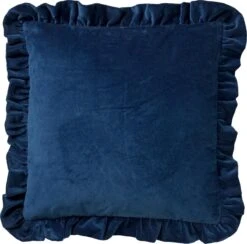 YARA - Kussenhoes 100% Katoen 45x45 Cm - Velvet - Insignia Blue - Blauw - Rondom Ruches - Met Rits