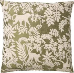 ABU - Sierkussen 45x45 Cm - Calliste Green - Groen - Wit - Aapjes - Bladeren - Botanisch - Inclusief Binnenvulling