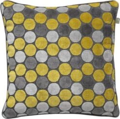 SEPPE - Sierkussen Velvet 45x45 Cm - Geel - Lemon - Antraciet - Grijs - Bolletjes - Inclusief Binnenkussen