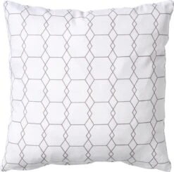 SQUARE - Kussenhoes Katoen 45x45 Cm - Wit Met Taupe Grafisch Patroon - 100% Katoen - Met Rits