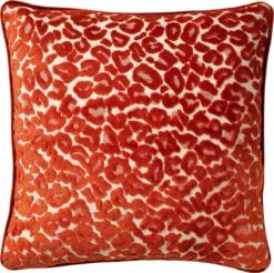 LEONA - Sierkussen Velvet 45x45 Cm - Oranje - Potters Clay - Panterprint - Inclusief Binnenvulling