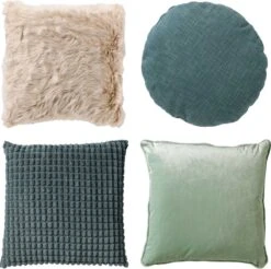 Set Van 4 Sierkussens - Beige - Groen - VITA - ROME - ABEY - FINN - Inclusief Vulling