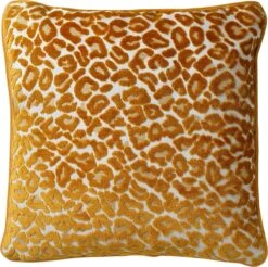 LEONA - Sierkussen Velvet 45x45 Cm - Golden Glow - Geel - Panterprint - Inclusief Binnenkussen