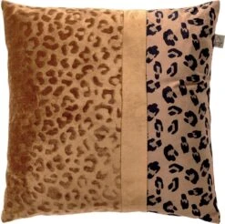 BAILEY - Sierkussen Velvet 45x45 Cm Tobacco Brown - Bruin - Panterprint - Inclusief Binnenvulling