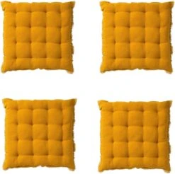 Set Van 4 - Dutch Decor BURTO - Stoelkussen Van Gewassen Katoen Golden Glow 40x40 Cm - Geel - Zitkussen