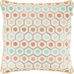 HUIK - Kussenhoes 45x45 Cm - Geborduurd Patroon - Zalm - Roze - Oranje - Terra - Beige - Blauw - Pasteltinten - 100% Katoen - Met Rits