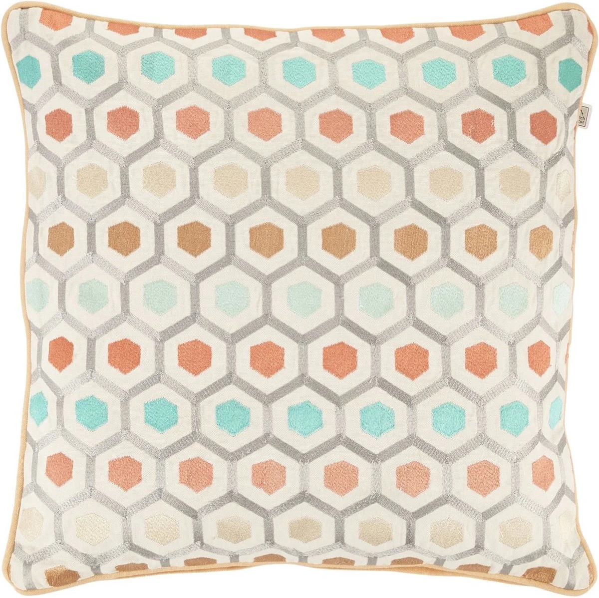 HUIK - Kussenhoes 45x45 Cm - Geborduurd Patroon - Zalm - Roze - Oranje - Terra - Beige - Blauw - Pasteltinten - 100% Katoen - Met Rits 1 HUIK - Kussenhoes 45x45 Cm - Geborduurd Patroon - Zalm - Roze - Oranje - Terra - Beige - Blauw - Pasteltinten - 100% Katoen - Met Rits