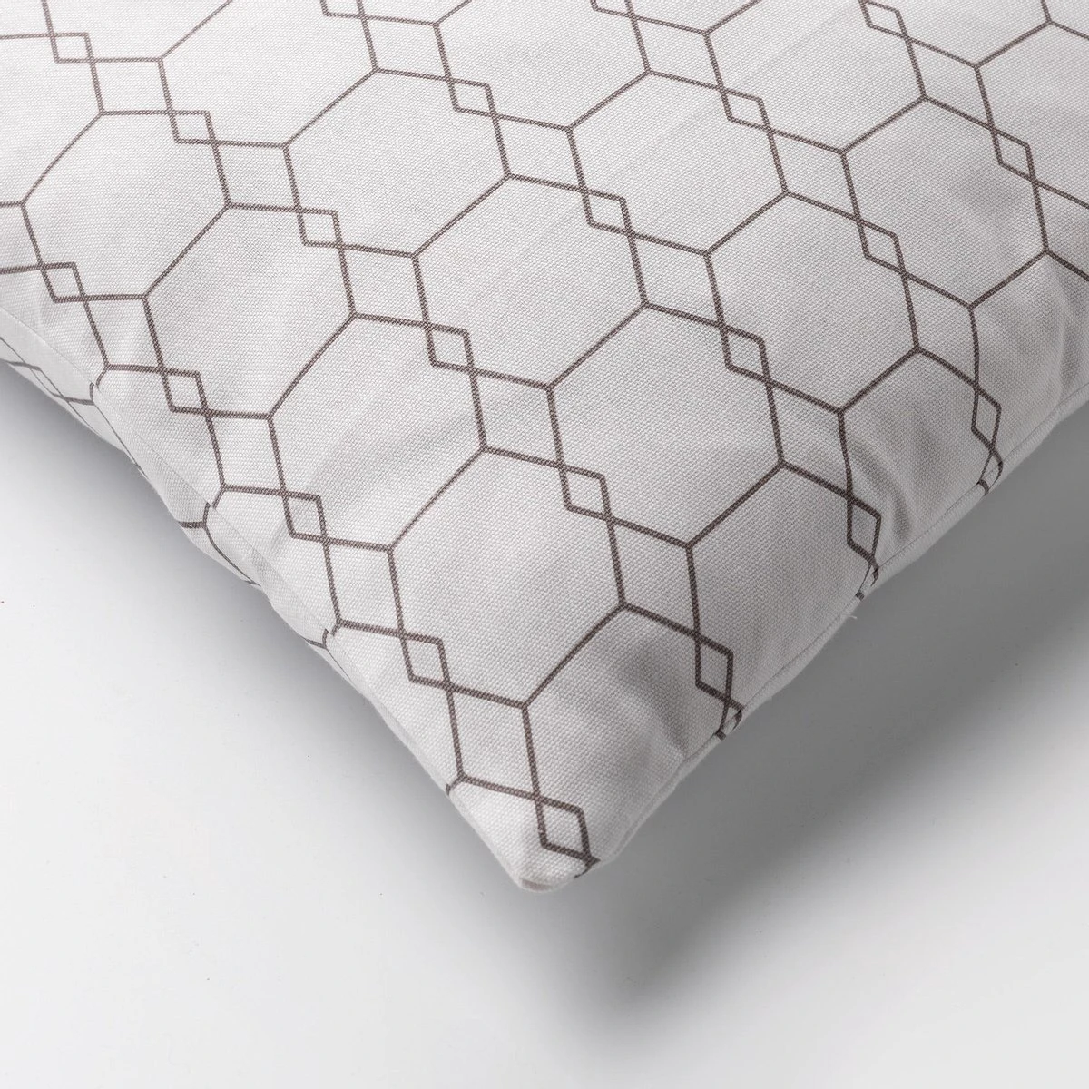 SQUARE - Kussenhoes Katoen 45x45 Cm - Wit Met Taupe Grafisch Patroon - 100% Katoen - Met Rits 2 SQUARE - Kussenhoes Katoen 45x45 Cm - Wit Met Taupe Grafisch Patroon - 100% Katoen - Met Rits - Afbeelding 2