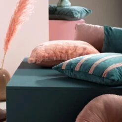 PEMM - Kussenhoes Sierkussen Velvet 45x45 Cm - Sagebrush Green - Groen - Roze Strepen - Color Blocking - Met Rits -Dutch Decor 1200x1200 432
