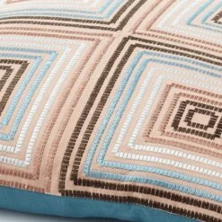 SARITA - Kussenhoes Geborduurd 45x45 Cm - Petrol - Roze - Blauwe Achterkant - 100% Katoen - Met Rits -Dutch Decor 1200x1200 439