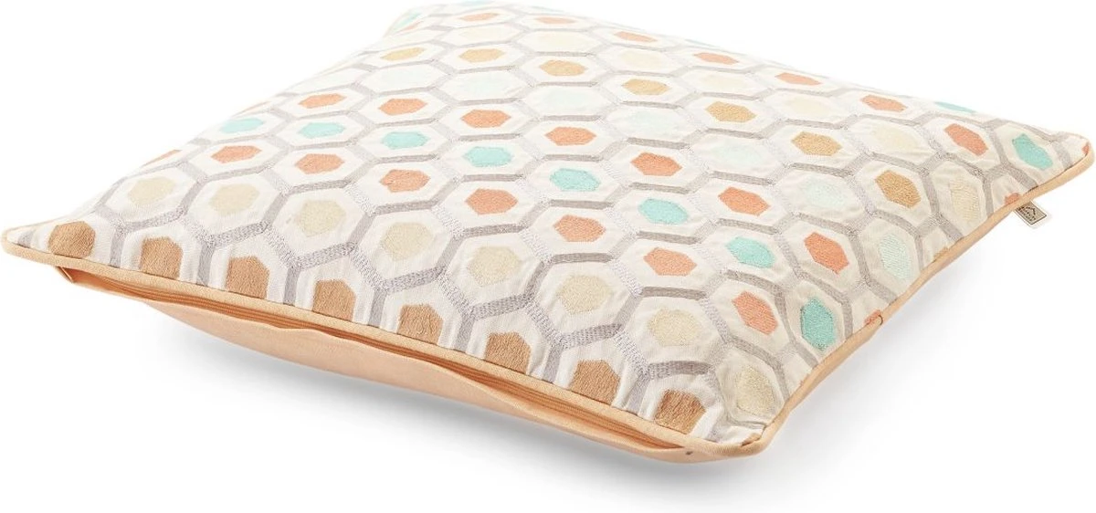 HUIK - Kussenhoes 45x45 Cm - Geborduurd Patroon - Zalm - Roze - Oranje - Terra - Beige - Blauw - Pasteltinten - 100% Katoen - Met Rits 6 HUIK - Kussenhoes 45x45 Cm - Geborduurd Patroon - Zalm - Roze - Oranje - Terra - Beige - Blauw - Pasteltinten - 100% Katoen - Met Rits - Afbeelding 6