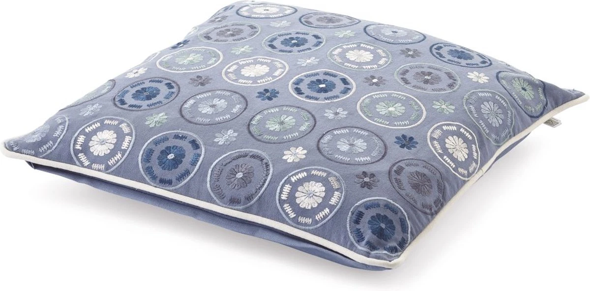 DILAN - Kussenhoes Geborduurd 45x45 Cm - Denim - Blauw - Bloemetjes - 100% Katoen - Exclusief Binnenkussen 7 DILAN - Kussenhoes Geborduurd 45x45 Cm - Denim - Blauw - Bloemetjes - 100% Katoen - Exclusief Binnenkussen - Afbeelding 7