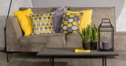 SEPPE - Sierkussen Velvet 45x45 Cm - Geel - Lemon - Antraciet - Grijs - Bolletjes - Inclusief Binnenkussen -Dutch Decor 1200x633