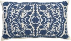 MIMI - Kussenhoes Van Katoen 30x50 Cm - Provincial Blue - Blauw En Wit - Exclusief Binnenkussen
