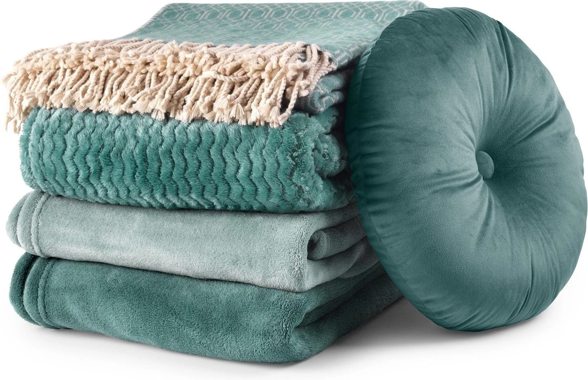 Dutch Decor - ELODIE - Plaid 140x180 Cm - Sagebrush Green - Lichtgroen & Beige - Franjes - Geometrisch Patroon - Deken 3 Dutch Decor - ELODIE - Plaid 140x180 Cm - Sagebrush Green - Lichtgroen & Beige - Franjes - Geometrisch Patroon - Deken - Afbeelding 3