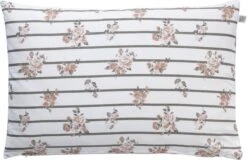 EDDIE - Kussenhoes 40x60 Cm - Roze - Wit - Bloemenprint - Streepjes - Exclusief Binnenkussen