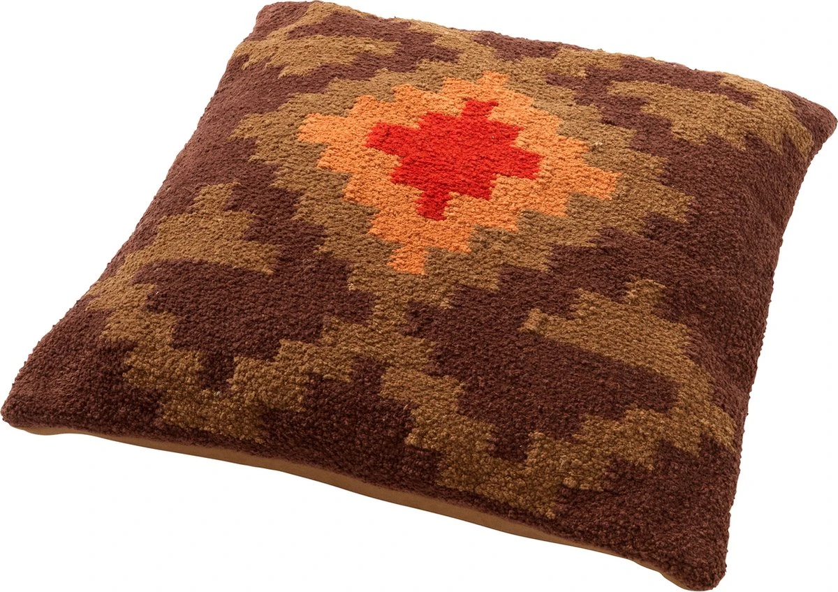 MAURO - Kussenhoes Kelim 45x45 Cm - Rocky - Bruin - 100% Katoen - Met Rits 5 MAURO - Kussenhoes Kelim 45x45 Cm - Rocky - Bruin - 100% Katoen - Met Rits - Afbeelding 5