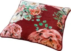 MINOU - Sierkussen 45x45 Cm - Velvet - Bloemen - Red Plum - Roze - Rood - Groen - Streepjes - Inclusief Binnenvulling -Dutch Decor 1200x856
