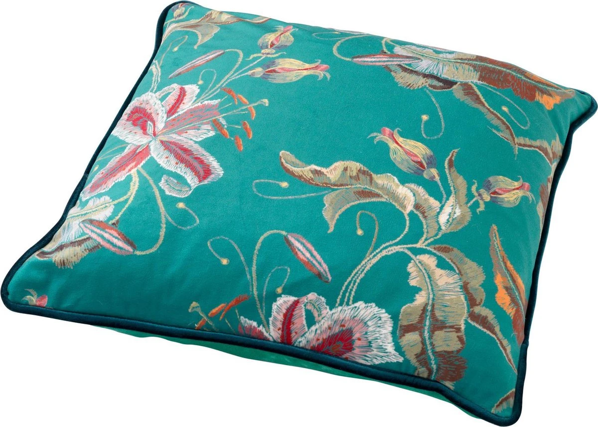 FANNY - Sierkussen 45x45 Cm - Emerald - Groen - Bloemenpatroon - Inclusief Binnenkussen 4 FANNY - Sierkussen 45x45 Cm - Emerald - Groen - Bloemenpatroon - Inclusief Binnenkussen - Afbeelding 4