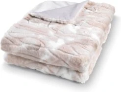 Dutch Decor - ROEL - Plaid Bontlook 130x170 Cm - Zand - Beige - Roze - Wit - Superzacht - Deken