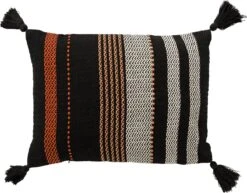 TAMAR - Kussenhoes Katoen 40x60 Cm - Raven - Zwart - Met Flosjes - Exclusief Binnenkussen