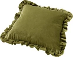 YARA - Kussenhoes 100% Katoen 45x45 Cm - Velvet - Calliste Green - Groen - Ruches Rondom - Met Rits -Dutch Decor 1200x938