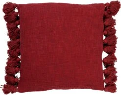 RUBY - Sierkussen Katoen 45x45 Cm - Merlot - Rood - Kussentje Met Flosjes - Inclusief Binnenkussen