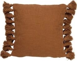 Dutch Decor RUBY - Sierkussen Katoen 45x45 Cm - Tobacco Brown - Bruin - Kussentje Met Flosjes - Inclusief Binnenkussen