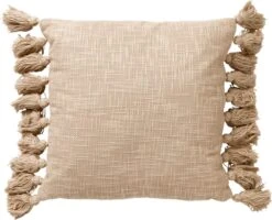 RUBY - Sierkussen Katoen 45x45 Cm Pumice Stone - Beige - Kussentje Met Flosjes - Inclusief Binnenvulling