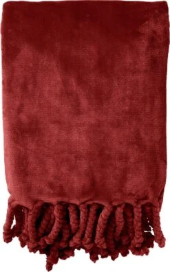Dutch Decor - FLORIJN - Plaid Fleece 150x200 Cm - Merlot - Rood - Superzacht - Met Franjes - Deken