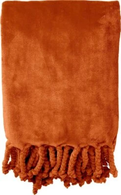 Dutch Decor - FLORIJN - Plaid Fleece 150x200 Cm - Potters Clay - Oranje - Superzacht - Met Franjes - Deken
