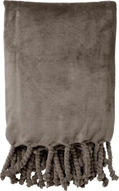Dutch Decor - FLORIJN - Plaid Fleece 150x200 Cm - Driftwood - Taupe - Superzacht - Met Franjes - Deken