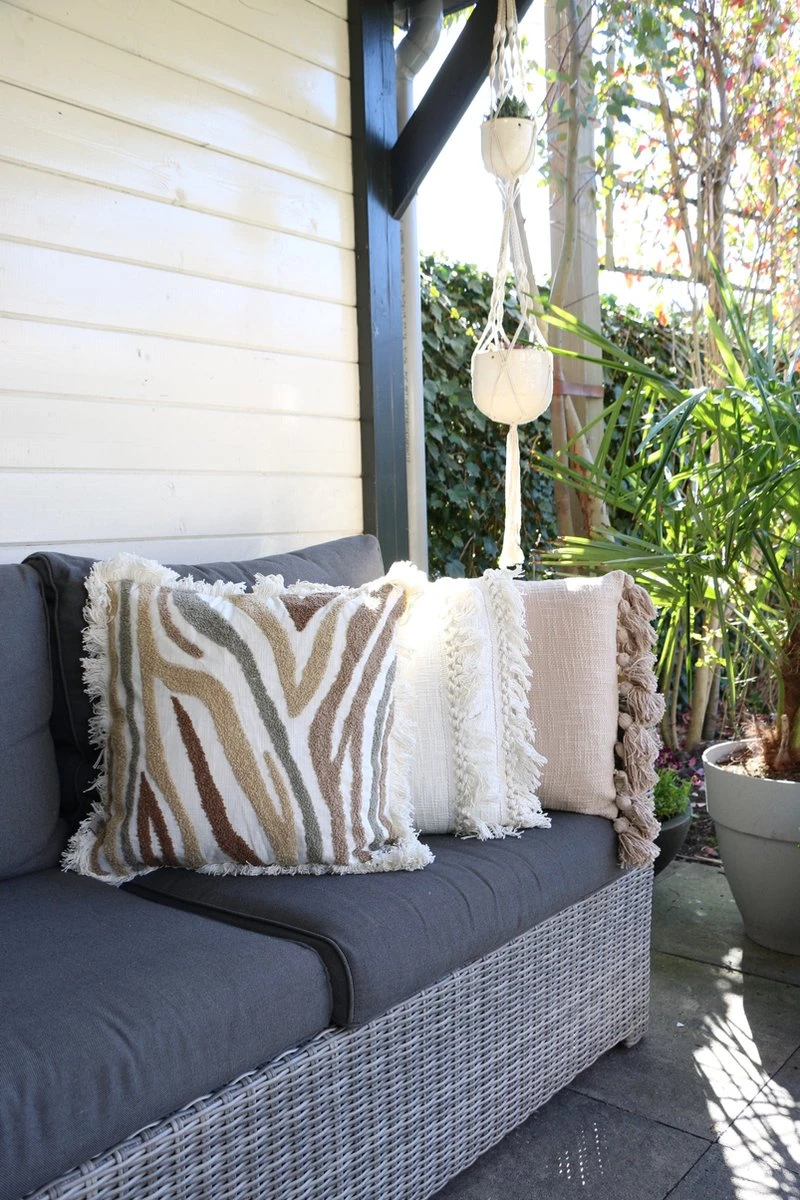 RUBY - Sierkussen Katoen 45x45 Cm Pumice Stone - Beige - Kussentje Met Flosjes - Inclusief Binnenvulling 7 RUBY - Sierkussen Katoen 45x45 Cm Pumice Stone - Beige - Kussentje Met Flosjes - Inclusief Binnenvulling - Afbeelding 7