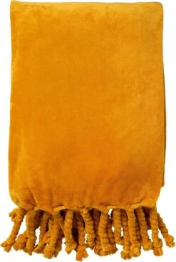 Dutch Decor - FLORIJN - Plaid Fleece 150x200 Cm - Golden Glow - Geel - Superzacht - Met Franjes - Deken