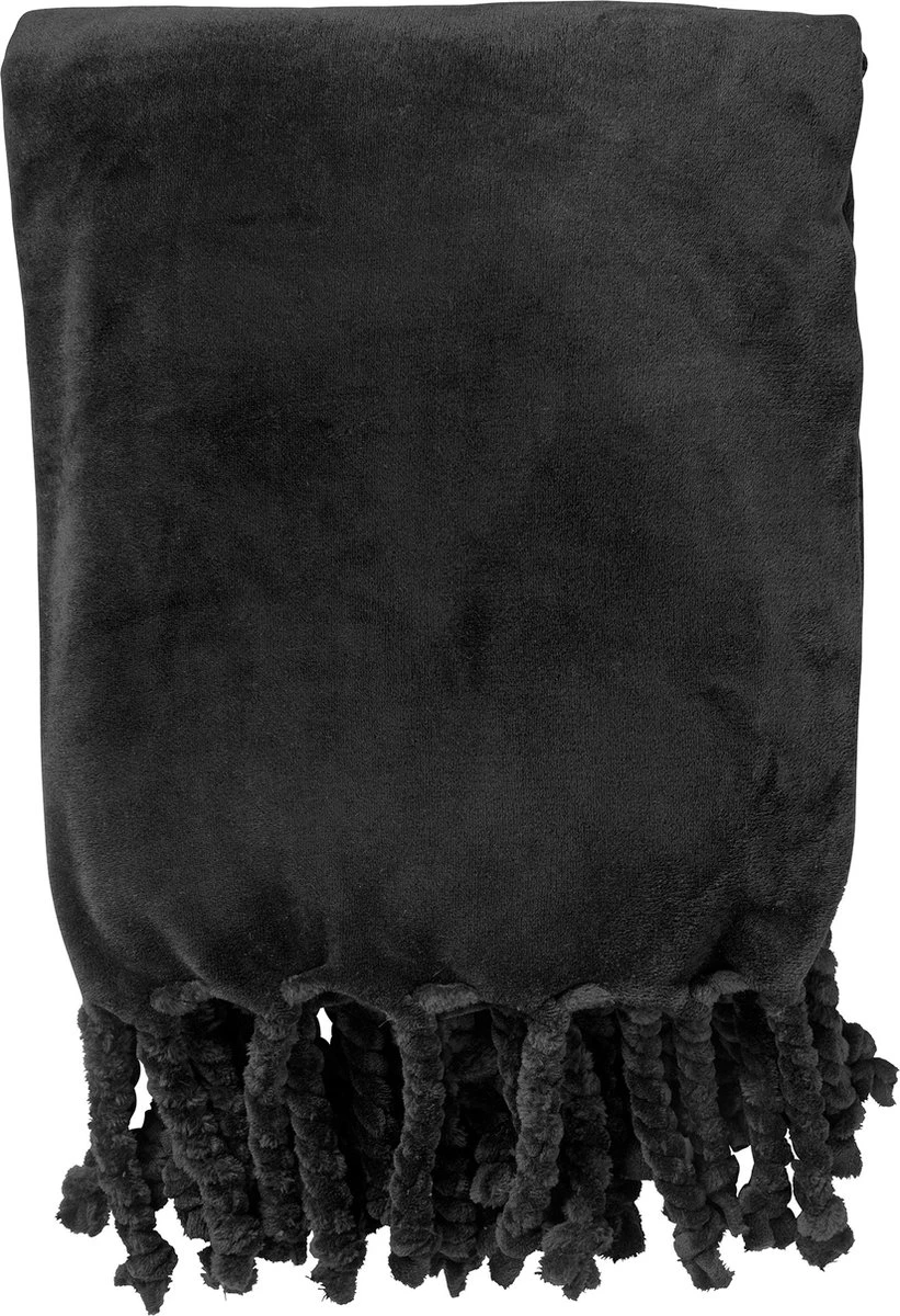 Dutch Decor - FLORIJN - Plaid Fleece 150x200 Cm - Raven - Zwart - Superzacht - Met Franjes - Deken 1 Dutch Decor - FLORIJN - Plaid Fleece 150x200 Cm - Raven - Zwart - Superzacht - Met Franjes - Deken