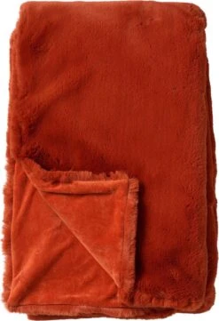 Dutch Decor - ZINZI - Plaid Unikleur 140x180 Cm Potters Clay - Oranje - Deken